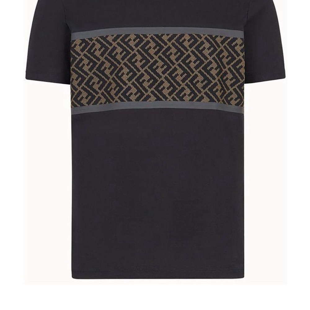 Fendi Black and Brown Short Sleeve Tee with Geometric Design